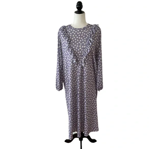 zara purple polka dot dress NWT_ ZARA WOMAN POLKA DOT PRINT MIDI DRESS PUFF-SLEEVES LAVENDER 8739/539_XS